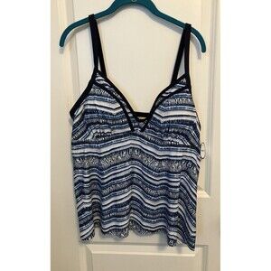 Swimsuits For All Blue Print tankini Top Size 16 Soft Lined Bra Cups NWT V-Neck